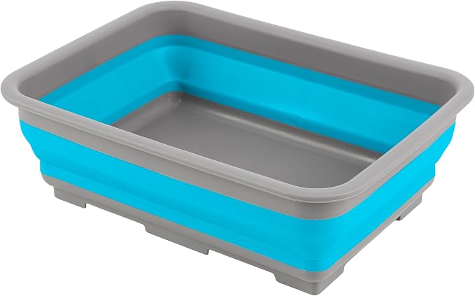 Wakeman Collapsible Bucket for Cleaning Supplies, Blue, 7.27L | Foldable Wash Bin Dish Tub - Collapsible Wash Basin or Camping Sink for Beach, Tailgating, Soaking Laundry or Camping Gear