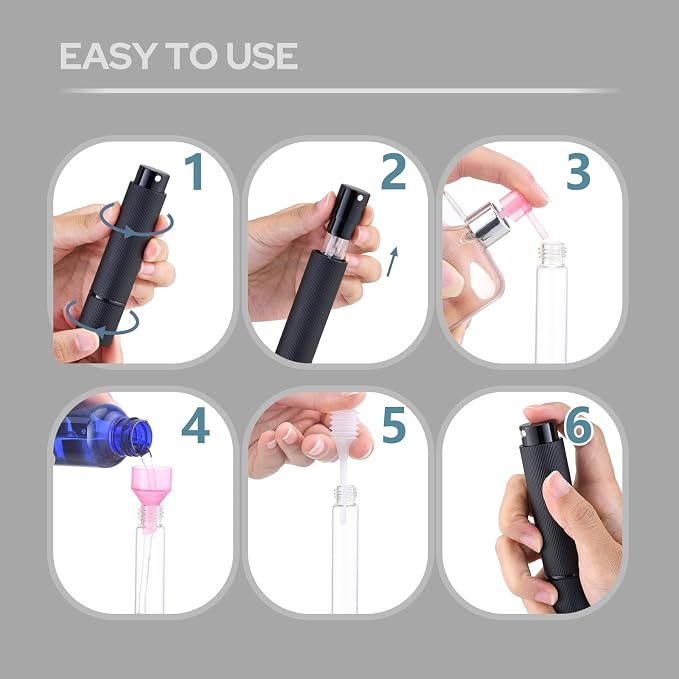Lulupack Travel Perfume Bottle Refillable - Cologne Spray Atomizer Mini - Small Travel Size Sprayer Empty for Refill Sample Container - Portable Fragrance Decant Dispenser for Men Women 3PCS 8ml Black
