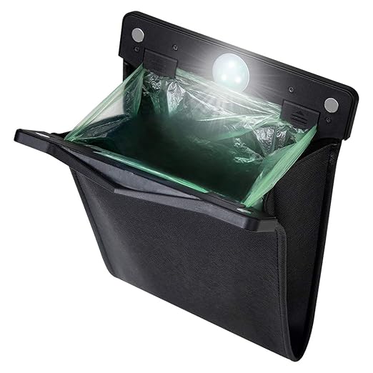 Smart LED Car Trash Can, Garbage Bag Passenger Side Back Seat Hanging | LED auto-open, lid Reusable Portable waterproof faux leather, leak-proof, space-saving design for car, Toilet office & travel