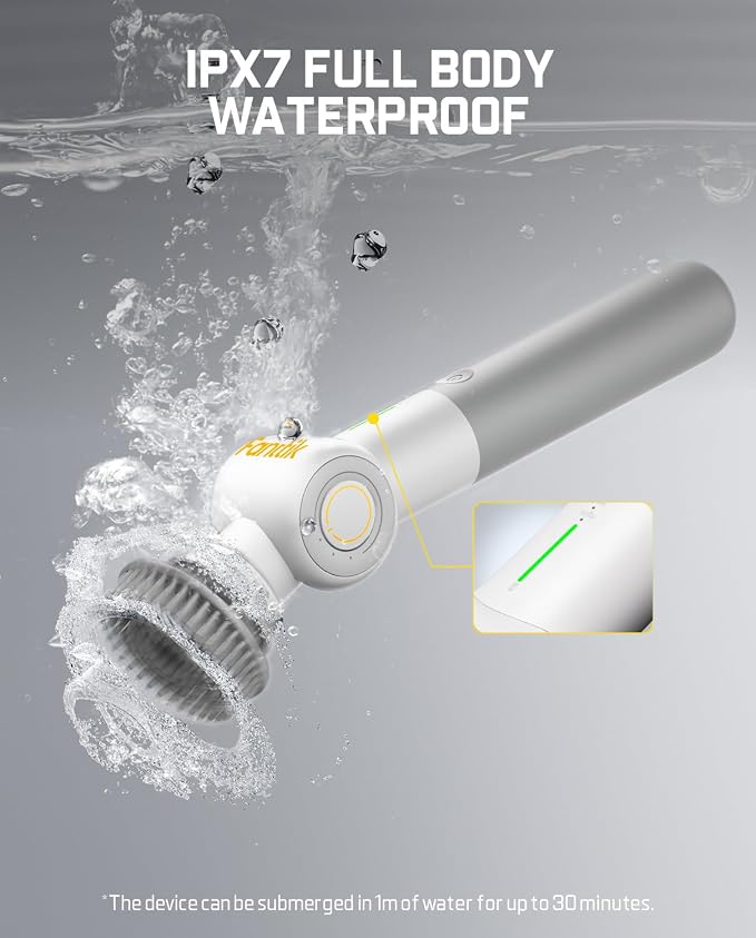 Fanttik Flip G9 Pro Electric Scrubber, VoltiPulse Motor, for Bathroom | Dual-Speed Cleaner with 6 Brush Heads, Adjustable Angle & Extendable Handle, IPX7 Waterproof, Type-C Charge, White