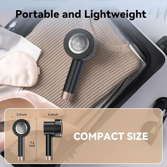 Rechargeable Fabric Shaver, 6-Leaf Blades, LED Display, 3 Speeds | Portable Lint Remover Easy to Remove Pilling, Fuzz & Lint Balls from Clothes, Sweater, Couch, Blanket, Furniture, Coat, Black