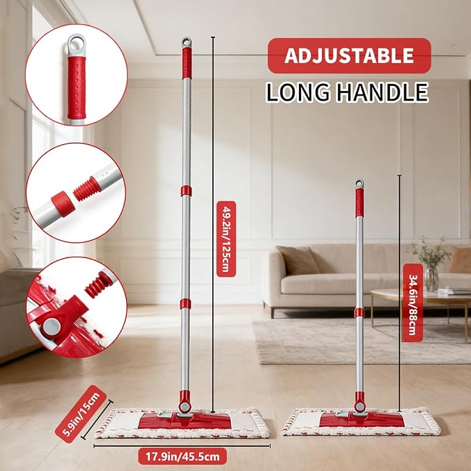Microfiber Flat Mop for Floor Cleaning, 360° Rotating Hardwood Mop with 2 Reusable Washable Pads, Wet Dry Dust Mop with Coated Iron Handle, Lazy Cleaning Tool for Baseboard Wall Wood Tile Floors