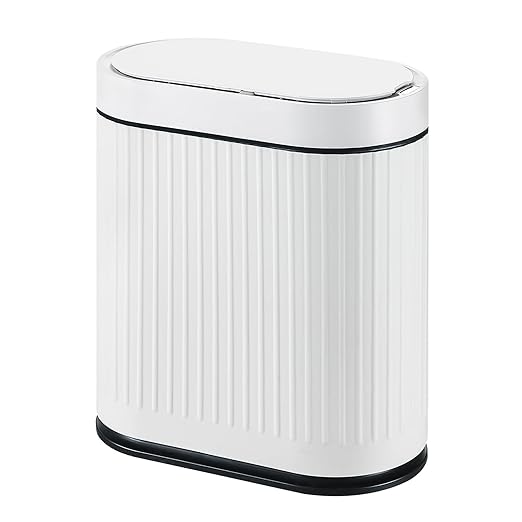 SYNCVIBE Bathroom Sensor Trash Can with Lid, 2 Gallon, White Black | Automatic Garbage Can, 7.5 Liter Smart Trash Bin, Waterproof Plastic Wastebasket for Office and Bedroom