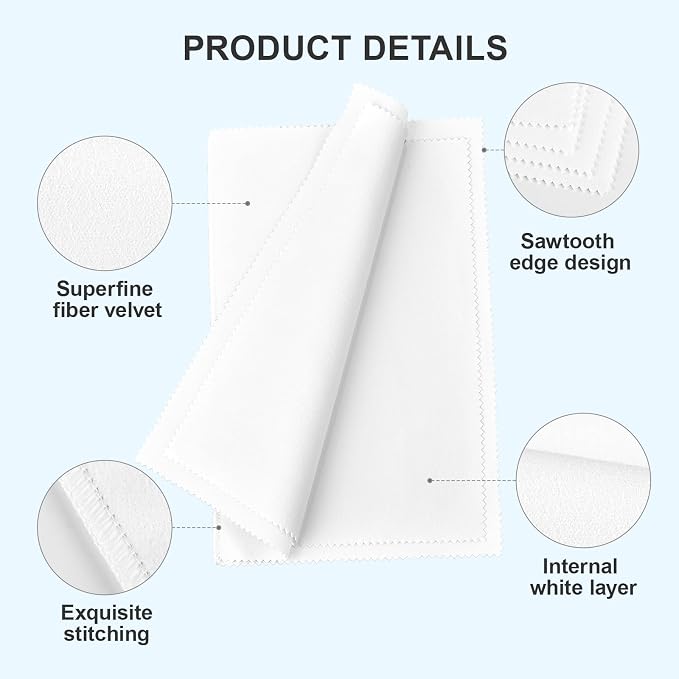 SEVENWELL Silver Polishing Cloth, 2PCS Large Jewelry Cleaning Cloths | Dual-Layer Cleaning, Large 10" × 12", Reusable, Removes Tarnish, Restores Shine, For Sterling Silver, Gold & Platinum