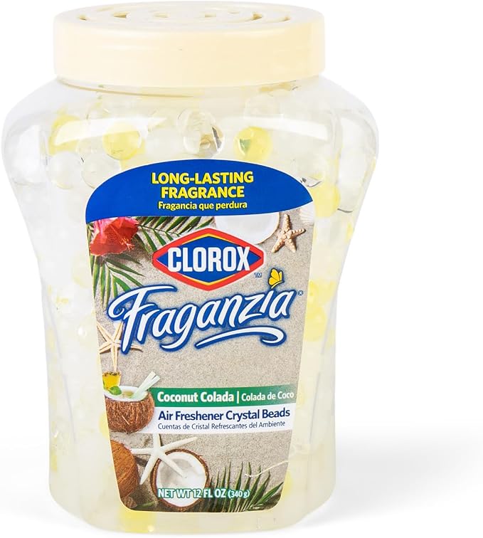 Clorox Fraganzia Crystal Beads Air Freshener, Coconut Colada, 12 Oz, 12-Pk | Gel bead formula, long-lasting scent, no spray or mess, home car and office use