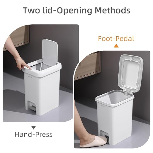 MOPALL 1.9 Gallon Small Bathroom Trash Can with Lid | Dual Opening Lid with Push Top & Foot Pedal, Hidden Inner Storage, Soft Close Design, Space-Saving for Bathroom & Under Sink