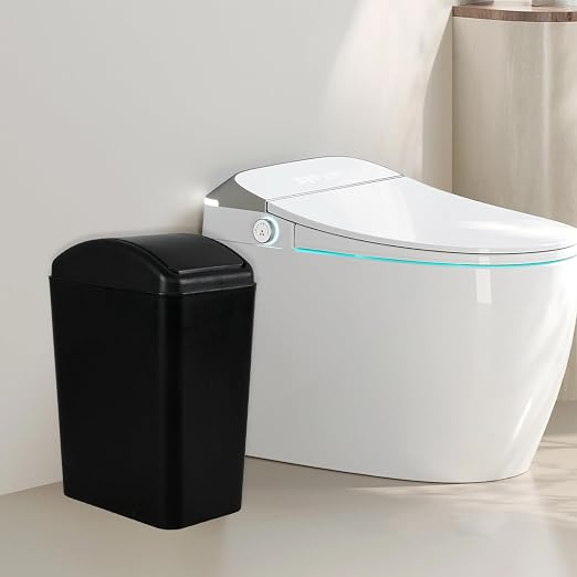 4 Gallon/16L Plastic Swing Lid Garbage Bin, Black Slim Trash Can | Swing Top, For Home Office Dorm
