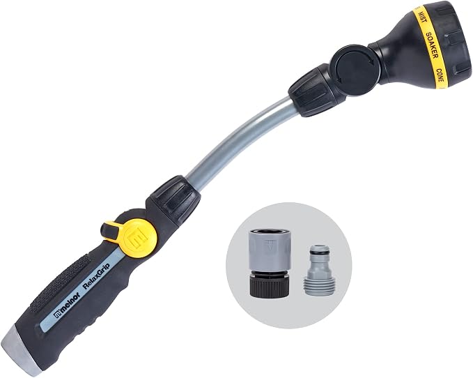 Melnor 65173AMZ RelaxGrip 8 Pattern 16" Pivoting Wand Bundle, Metal, Black, Yellow | 65173AMZ | Easy Thumb Operation | Comfortable Grip | Less Hand Strain | Water Hanging Baskets | Hard-to-Reach Watering