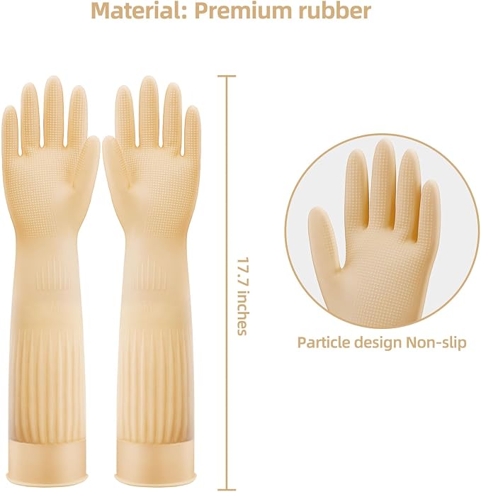 Long Rubber Cleaning Gloves for Household Dishwashing Full Arm Protecting | Reusable; Waterproof; Elbow Length 17.8 Inches; Kitchen Household Multi Cleaning; Palm Part Non-Slip Bump Design; Heavy Duty