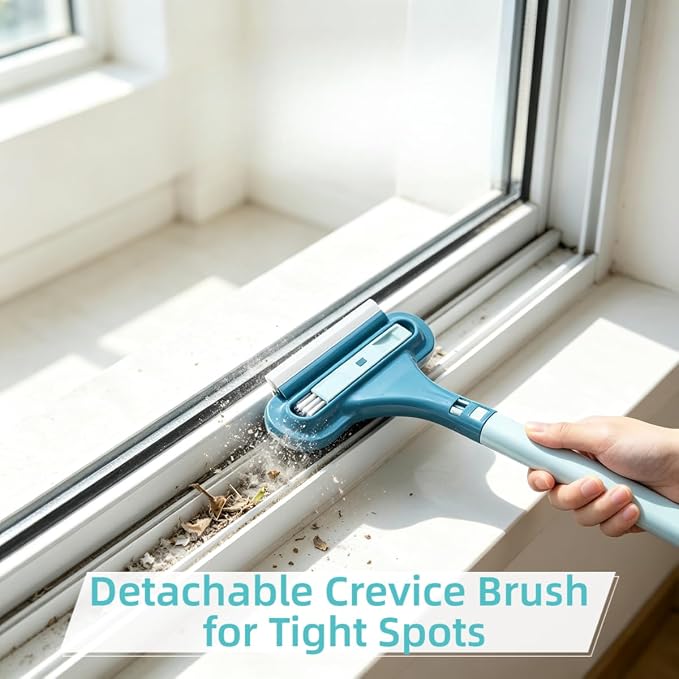 3-in-1 Window Screen Cleaning Brush with Squeegee, Mesh Screen Cleaner Tool with Detachable Handle, Dual-Purpose Wet & Dry Scrubber for Window, Patio, Door Screens (2 Pack – Lime Green + Blue)