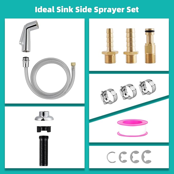 Universal Fit Kitchen Faucet Sprayer Attachment/Hose/Holder, Silver Chrome | Compatible with Moen/Delta Faucet Sprayer Replacement, Kitchen Sink Side Sprayer Head