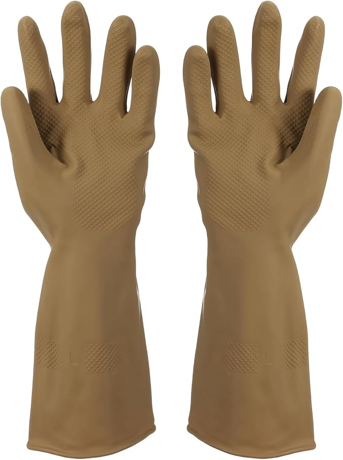 uxcell Rubber Cleaning Gloves, Reusable Household Dishwashing Long Rubber Gloves with Non-slip Grip