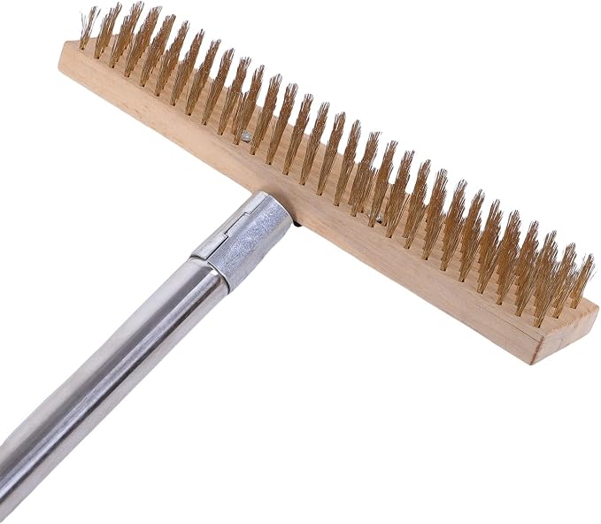 Wire Scrub Brush, Adjustable Long Handle Concrete Cleaning Brush, Heavy Duty Stainless Steel Wire Tool for Patio Deck Driveway Moss Grime Rust Removal