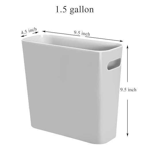 Youngever 1.5 Gallon Slim Trash Can, Plastic Garbage Container Bin, Small Trash Bin with Handles for Home Office, Living Room, Study Room, Kitchen, Bathroom (1 Pack Grey)