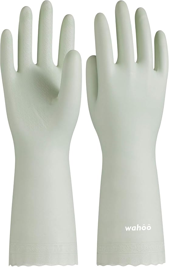 LANON wahoo Cleaning Gloves with Cotton Flocked Liner,Canary Green,Large | Skin-Friendly,Dish Washing,Reusable,Latex Free,DEHP-Free,Non-Slip,Dishwashing Household Kitchen Gloves
