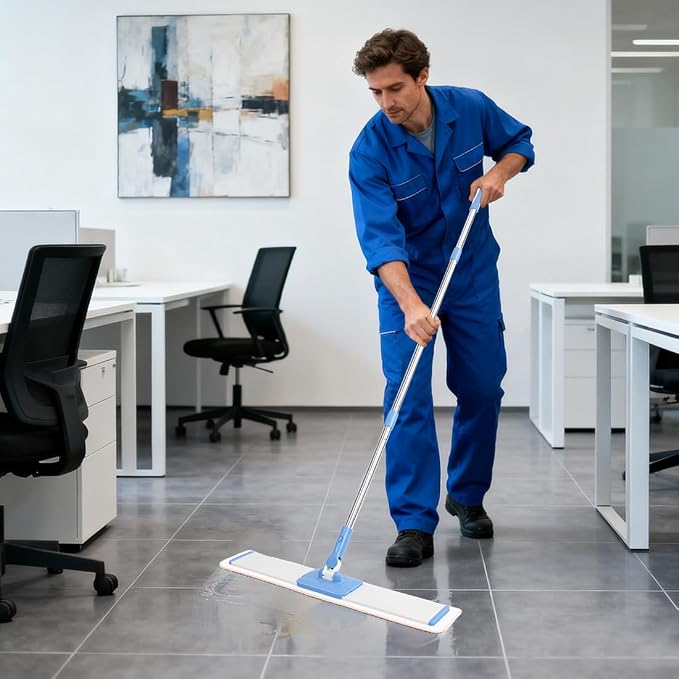 CQT 24" Commercial Flat Mop Set Wet&Dry 4 Pads Stainless Handle (Blue)