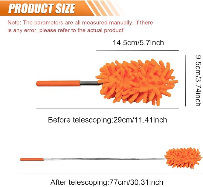 6PCS Microfiber Duster for Cleaning, Washable Chenille Hand Dusters with Extendable Telescoping Pole, Mini Car Interior Dusting Brush Tool for Auto Dash, Home, Office, Blinds(Orange)