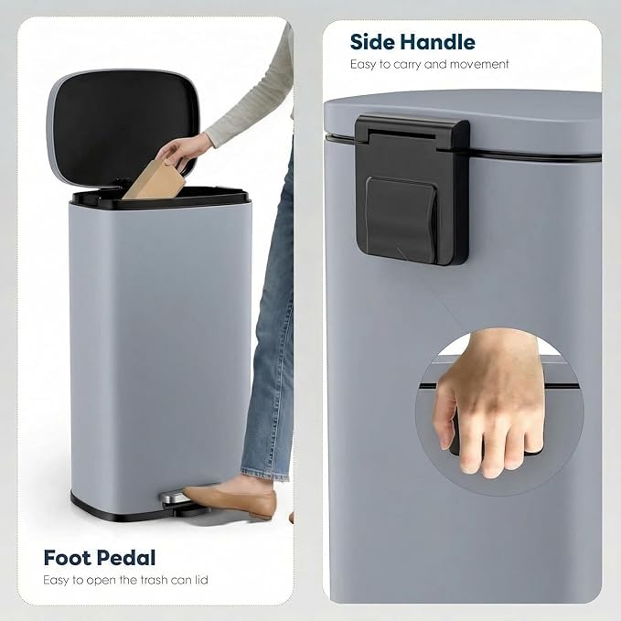 13.2 Gal Kitchen Trash Can, 50L Recycling or Garbage Bin,with Step-On Pedal | Brushed Stainless Steel Waste Basket, Soft&Quiet Close Dustbin, Removable Inner Bucket, for Home, Office, LIving Room
