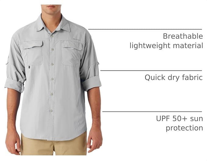 NAVISKIN Men's UPF 50+ Sun Protection Long Sleeve Fishing Shirts | UV Protective, Quick Dry, Vented Back, Utility Pockets, Roll Up Sleeves, Lightweight PFG Shirts For Hiking Camping Safari