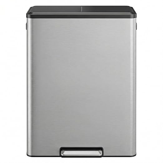 GarveeHome 16Gal Dual Trash Can & Recycle Bin, Stainless Steel Kitchen | Hands-Free Step Pedal, Silent Soft-Close Lid, Fingerprint-Resistant Brushed Steel, 2 Removable Inner Buckets