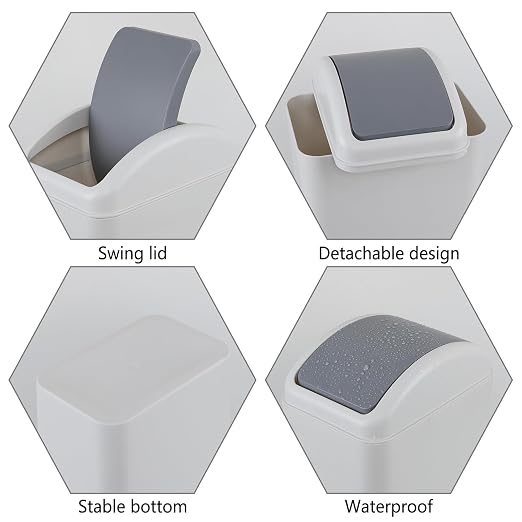 Cand 12L Slim Trash Bin with Swing Lid, 3.5 Gallon Gray Plastic Garbage Can