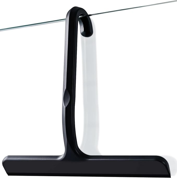 Silicone Shower Squeegee with Hanging Hook for Glass Door & Window, Black | One-Piece Seamless Design for Easy Maintenance; Streak-Free Scraper for Mirrors, Tiles, Countertops & Car Windshields