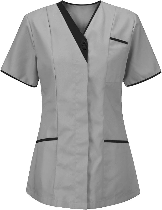 Womens Scrub Tops Fitted Short Sleeve Scrubs for Women Housekeeping Uniform Cleaning Uniforms 2026 Nurse T-Shirts