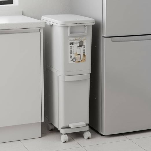 Kitchen Waste Bin Double Layer Trash Can Recycling Container Rubbish Organizer with Stackable Vertical Design Polypropylene and Wheels Suitable for Kitchen Apartments dorms Small Homes