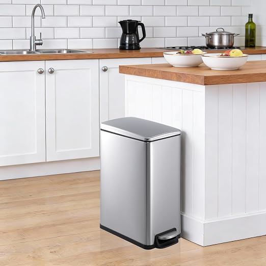 12 Gallon/45L Stainless Steel Step Trash Can, Soft Close Pedal Garbage Bin with Detachable Inner Bucket,Fingerprint Resistant,Dual-Use Waste & Recycling Container for Home Kitchen, Bathroom and Office