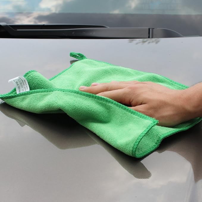 Ultra Absorbent 400 GSM Microfiber Cleaning Cloths, Thick Lint Free Reusable Towels for Kitchen, Glass, Car Detailing, Appliances & Household Cleaning, 12 Pack 12"x12" Green