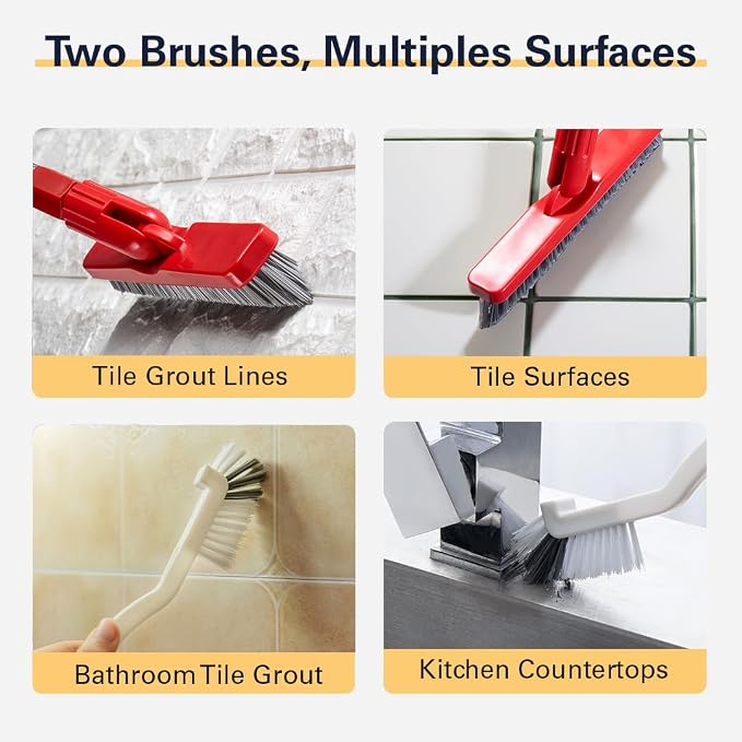 Foxtrot Living Grout Brush with Long Handle and Scrubber, Telescopic | V-shaped, telescopic handle, handheld scrubber included, for tile floors