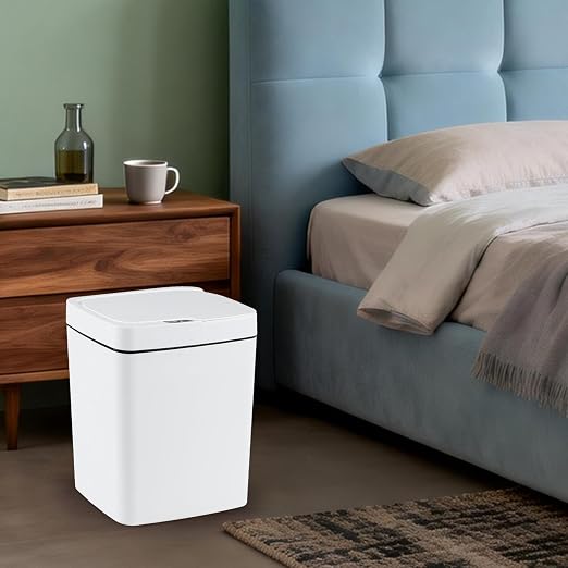 15L Smart Automatic Trash Can with Motion Sensor Lid | Small Touchless Garbage Can, Quiet Close, Easy-Clean White Design for Bathroom, Bedroom, Office