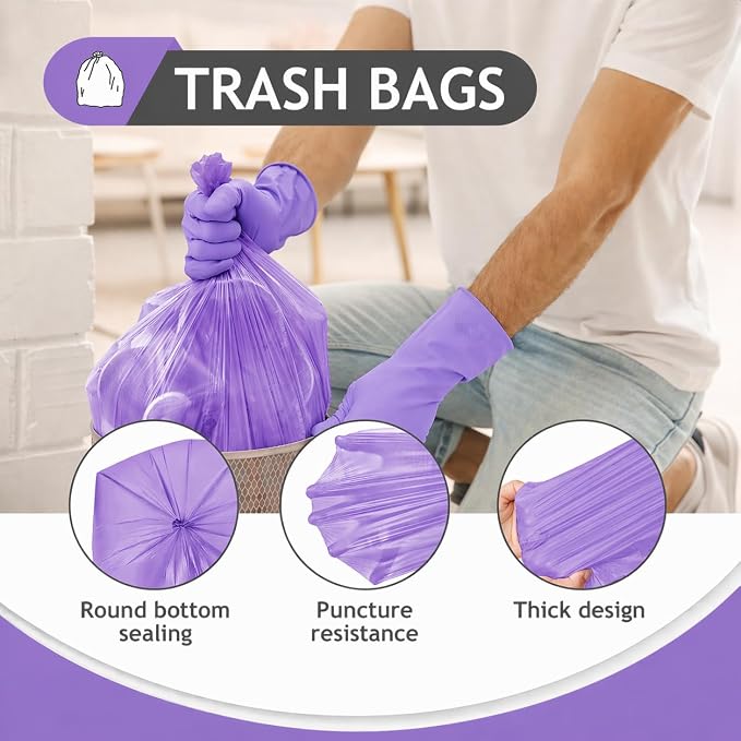 Teivio Small Purple Trash Bags 4 Gallon 160 Count Kitchen Garbage Bags | Fit 12-15 Liters,3.5,3.8,4,4.5Gal,Multicolor Mini Plastic Waste Basket Bins Can Liners for Bathroom Office Car dog poop bags