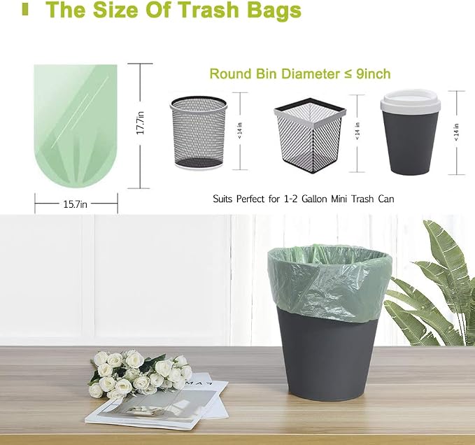 Jaoul Trash Bags 1.2 Gallon, Small Garbage Bags, Strong & Unscented Mini Trash Bags for Kitchen, Bathroom, Office, Restroom, Car, Green, 80 Counts