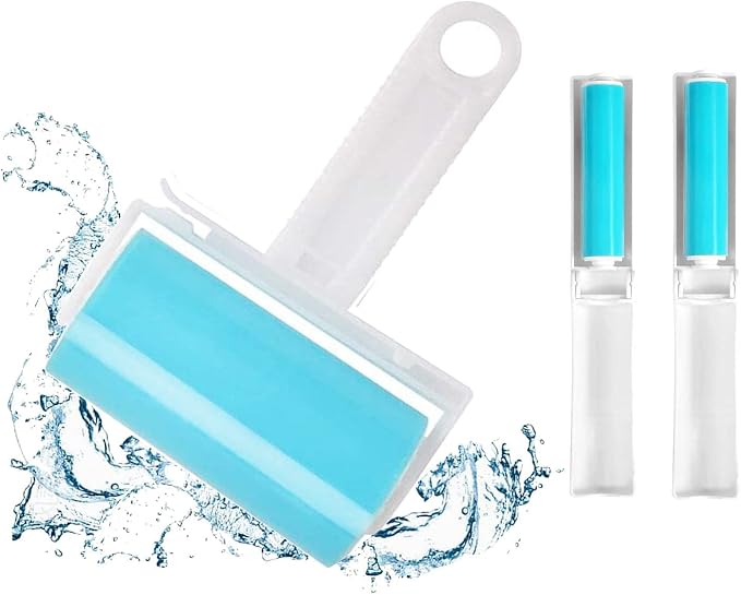 NUOBUT Reusable Sticky Lint Roller 3 Pack, Large & 2 Mini for Pet Hair | Washable Lint Remover for Clothes, Travel and Home, Sticky Surface Removes Dust and Lint, with Protective Cover