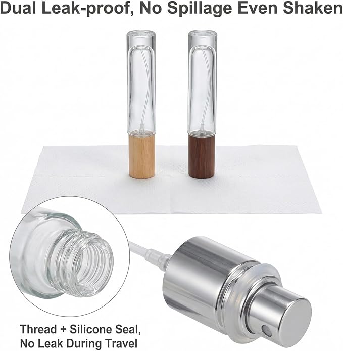 2 Pack 15ml 0.5oz Refillable Glass Spray Perfume Bottles Dispenser with Fine Mist Sprayer & Wooden Lid-Travel & Home Fragrance Containers for Cologne Essential Oils Cosmetic Liquids