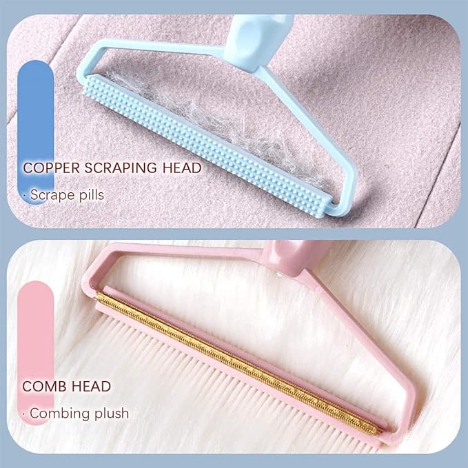 2 Pack Portable Lint Remover, Manual Fabric Shaver, Reusable Pet Hair Remover for Carpet, Clothing, Furniture, Couch Blue Pink 2pcs