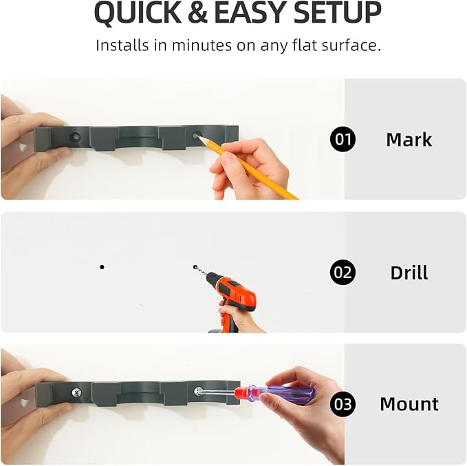 Wall Mount Bracket for DEWALT Vacuum (DCV501HB) Accessories, Storage Organizer Holder, Securely Holds 6 Attachments, Space Saving Tool Rack for Garage and Workshop