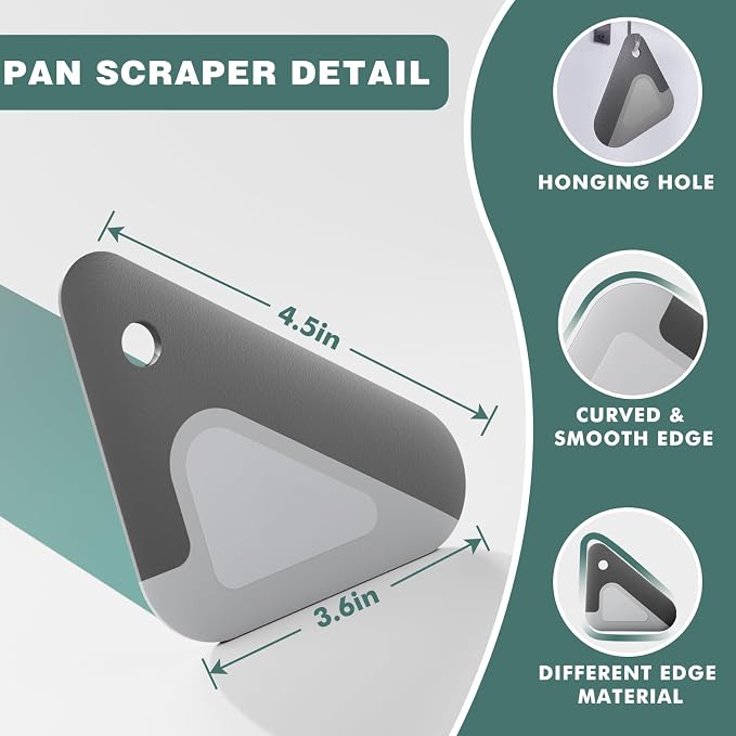 Food Scraper Dish Scraper for Cast Iron Skillets, Cookware, Pans and Pots | Nylon and Silicone, 2-in-1 Kitchen Scraper Tools, Pan Scraper, Heat resistant to 140 ℉, 3 Pack