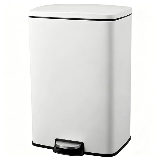 13 Gallon/50L Stainless Steel Step Trash Can, Soft Close Pedal Garbage Bin with Detachable Inner Bucket,Fingerprint Resistant,Dual-Use Waste & Recycling Container for Home Kitchen, Bathroom and Office