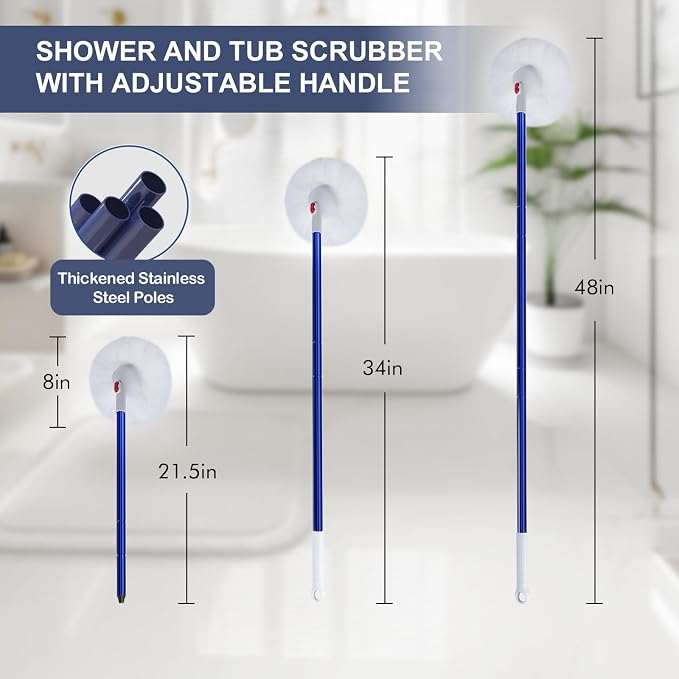 Shower and Tub Scrubber Brush - Non-Scratch Cleaning Brush for Bathtub Sink | Long Handle, 2 Tile Cleaner Brush Refills, 360° Flexible Brush, Cleaning for Bathroom Shower Tile Tub Sink Acrylic Glass Wall
