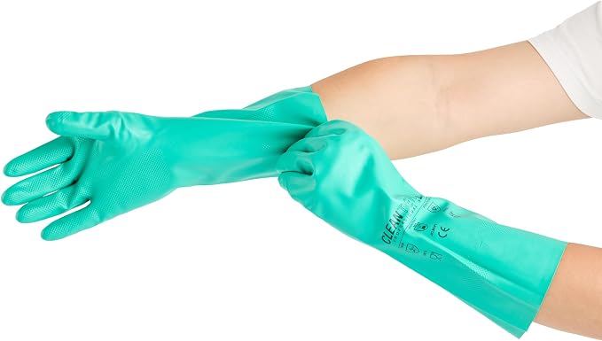 Restaurantware-Clean Tek Professional 15 Mil XXL Cleaning Gloves, 1 Pair Of Long Cuff Gloves - Flock Lining, No-Powder, Green Nitrile Chemical Tolerant Gloves, No-Latex, Heavy-Duty Tasks