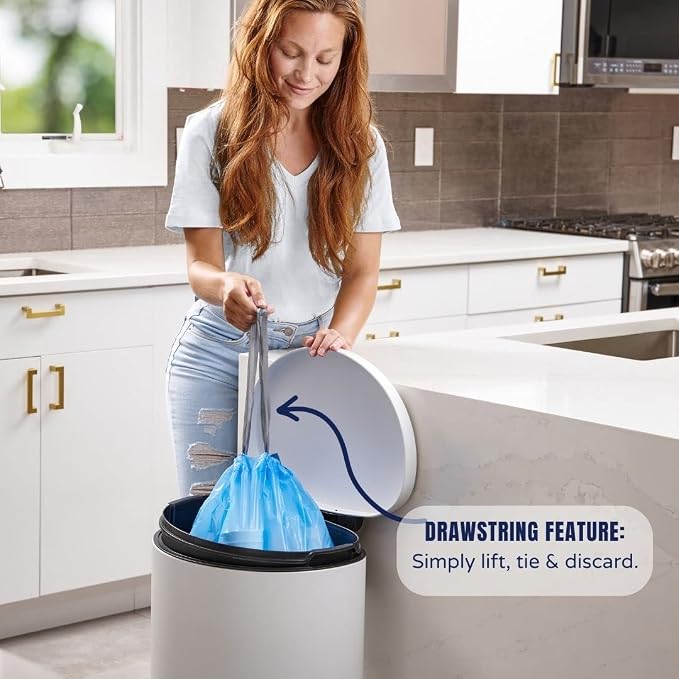 Plasticplace Custom Fit Trash Bags, Compatible with simplehuman Code K (50 Count) Tinted Blue Drawstring Garbage Liners 10 Gallon / 38 Liters, 24" x 28"