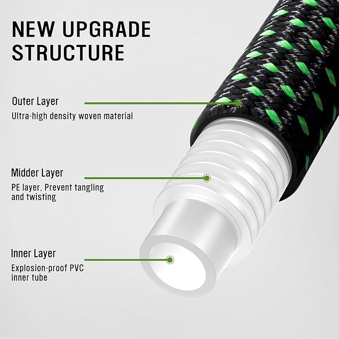 HBlife 10ft Garden Hose, Non Expandable Garden Hose with 10 Function Sprayer Nozzle, Flexible Lightweight Water Hose for Yard, Lawn, Car Wash and Outdoor