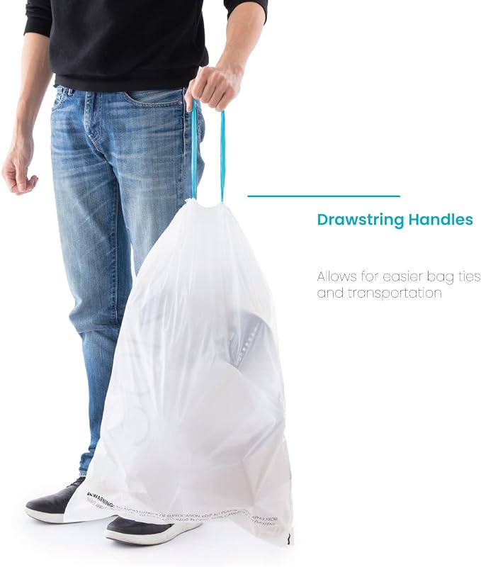 Home Zone Living 2-Pack 8 Gallon Kitchen Trash Bags with Drawstring Handles, Heavy Duty Custom Fit Design for 30 Liter Dual Recycling Liners, Code 30R, 60 Count