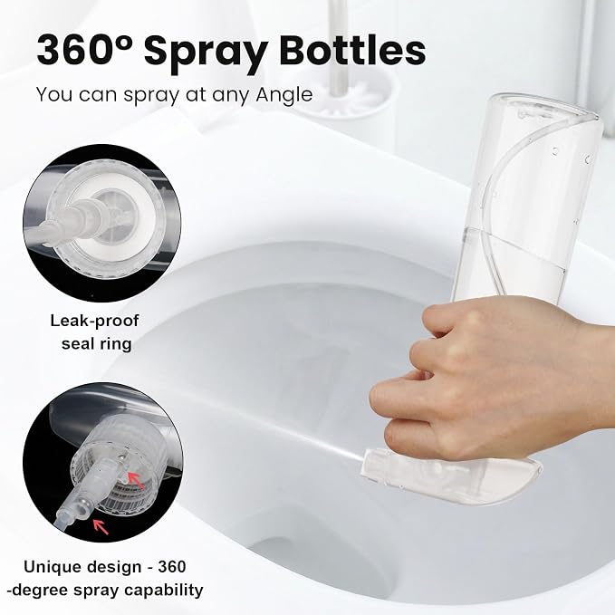 2 Pack 360° Reverse Plastic Spray Bottles 10oz Empty Spray Bottle | Adjustable Nozzle, 310ml Fine Mist Spray Bottle for Hair, Cleaning Solutions, Cooking, Plant, Essential Oils, Clear