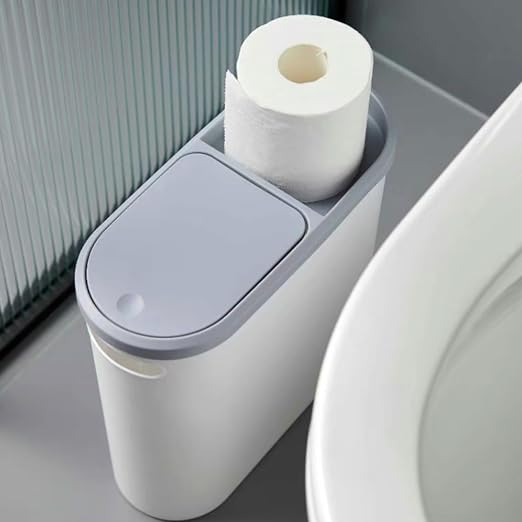 Ultra-Thin 2.7 Gallon Plastic Trash Can with Lid, Narrow White Wastebasket for Living Room, Bedroom, Office, Kitchen