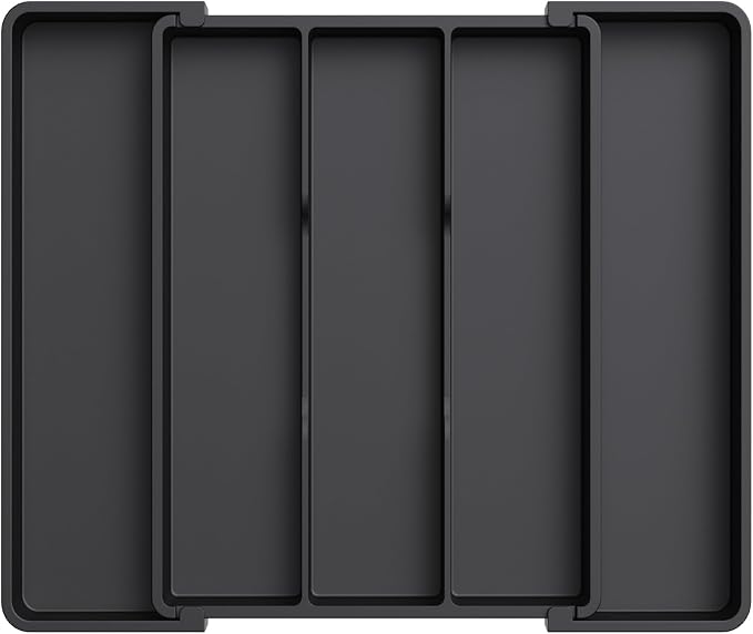 Lifewit Utensil Organizer for Kitchen Drawers, Expandable Utensil Tray | Adjustable Cooking Cutlery Silverware Flatware Holder, Plastic Spatula Tools Storage Divider, 11-18 x 14", Black
