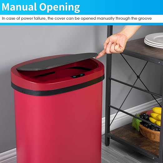 BestOffice Trash Can Broken-Resistant Plastic Touch Free High-Capacity Garbage Can with Lid for Bedroom Bathroom Home Office 49 Liter 13 Gallon Trash Can Automatic Kitchen Trash Can (Red)
