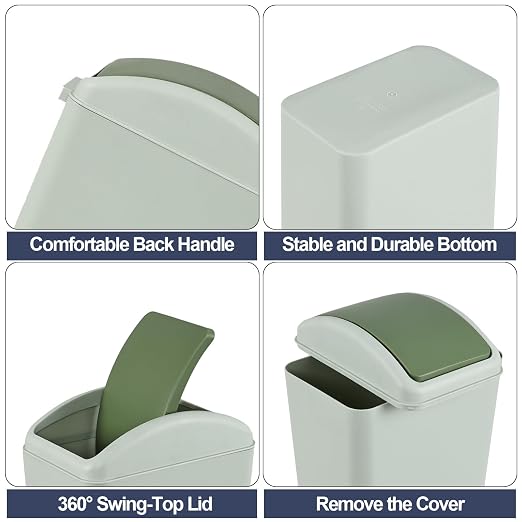 4.5 Gallon Swing Top Garbage Can, Slim Waste Bin (Green) | Plastic Dustbin with Swing Lid, Space-Saving Waste Bin for Bathroom, Bedroom, RV